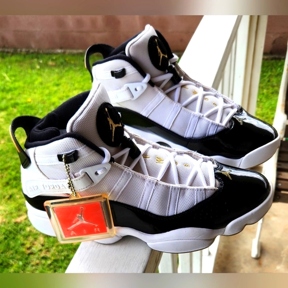 Jordan Air Men's 6 Rings Sneaker White/Black/Metallic Gold. Size 9 - Picture 1 of 16